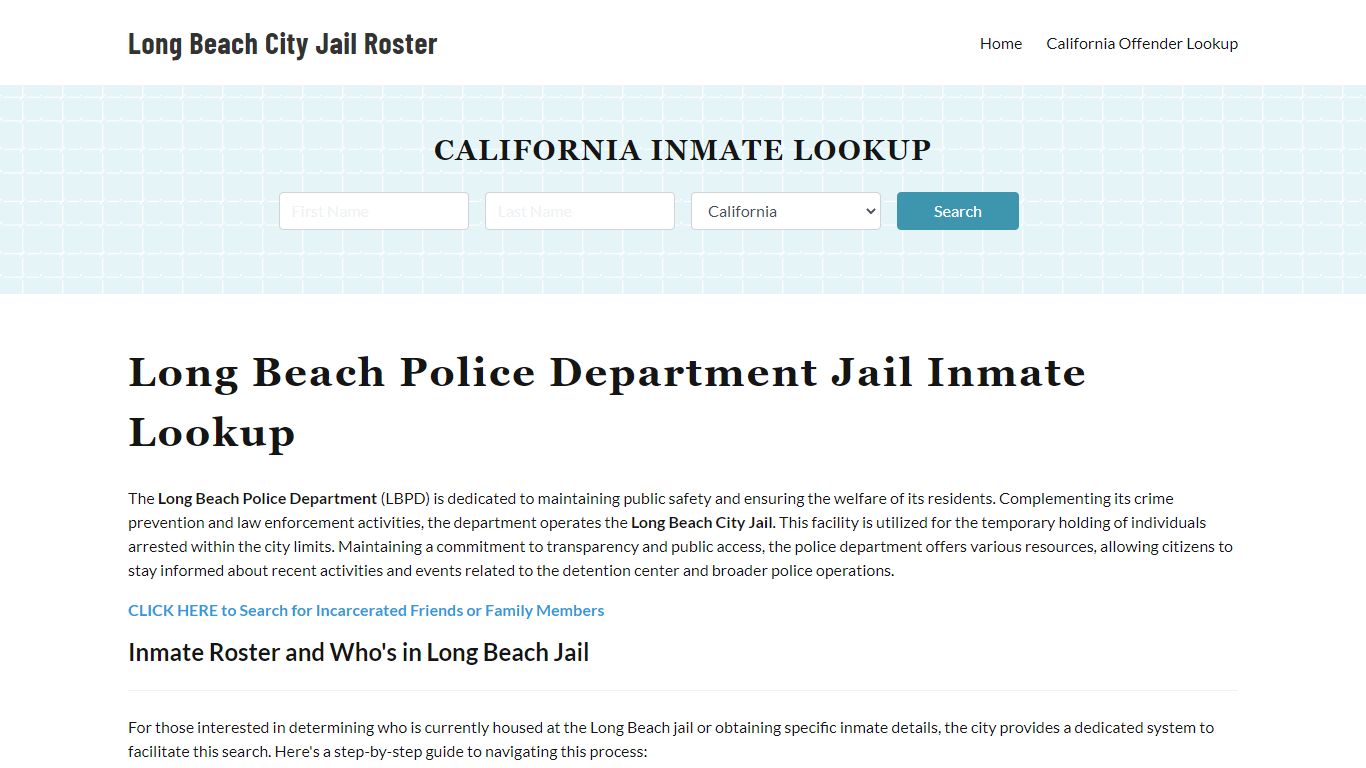 Long Beach Police Department & City Jail, CA Inmate Roster, Arrests ...