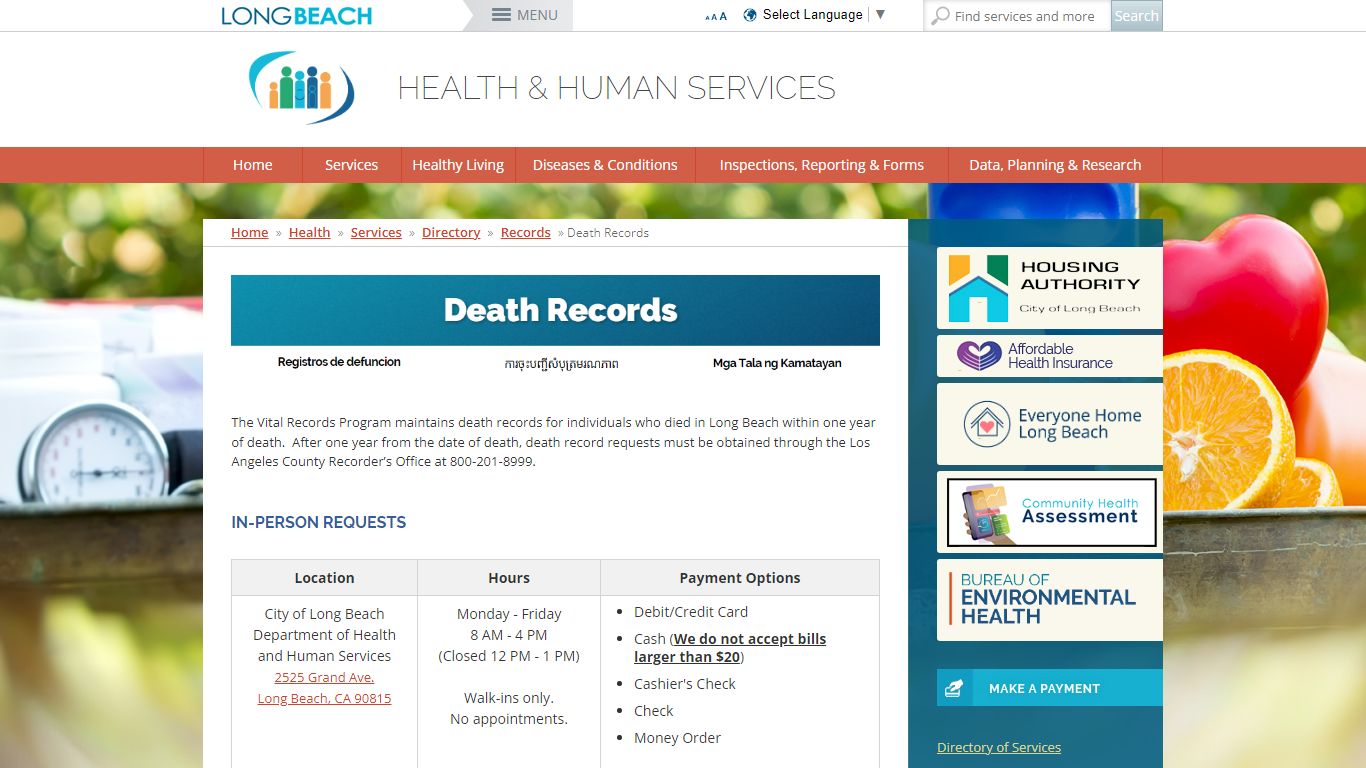 Death Records - City of Long Beach